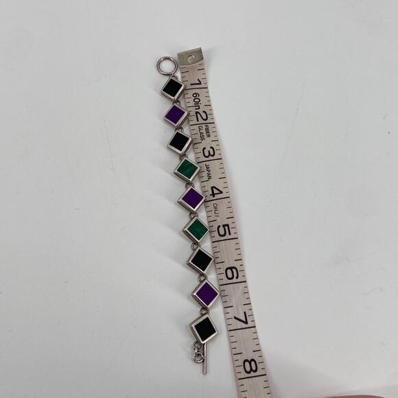 Vintage 925 square cabochon stone bracelet - Picture 2 of 6